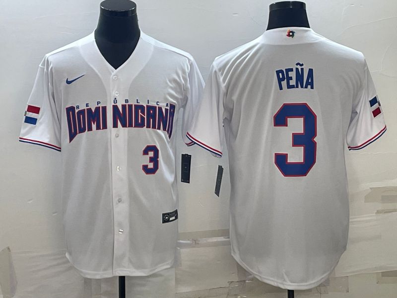 Men 2025 World Cup Dominican #3 Pena White Nike MLB Jersey style 7